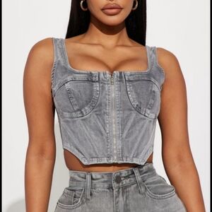 FASHION NOVA Gabreilla Mineral Wash Denim Bustier Crop Top - Large